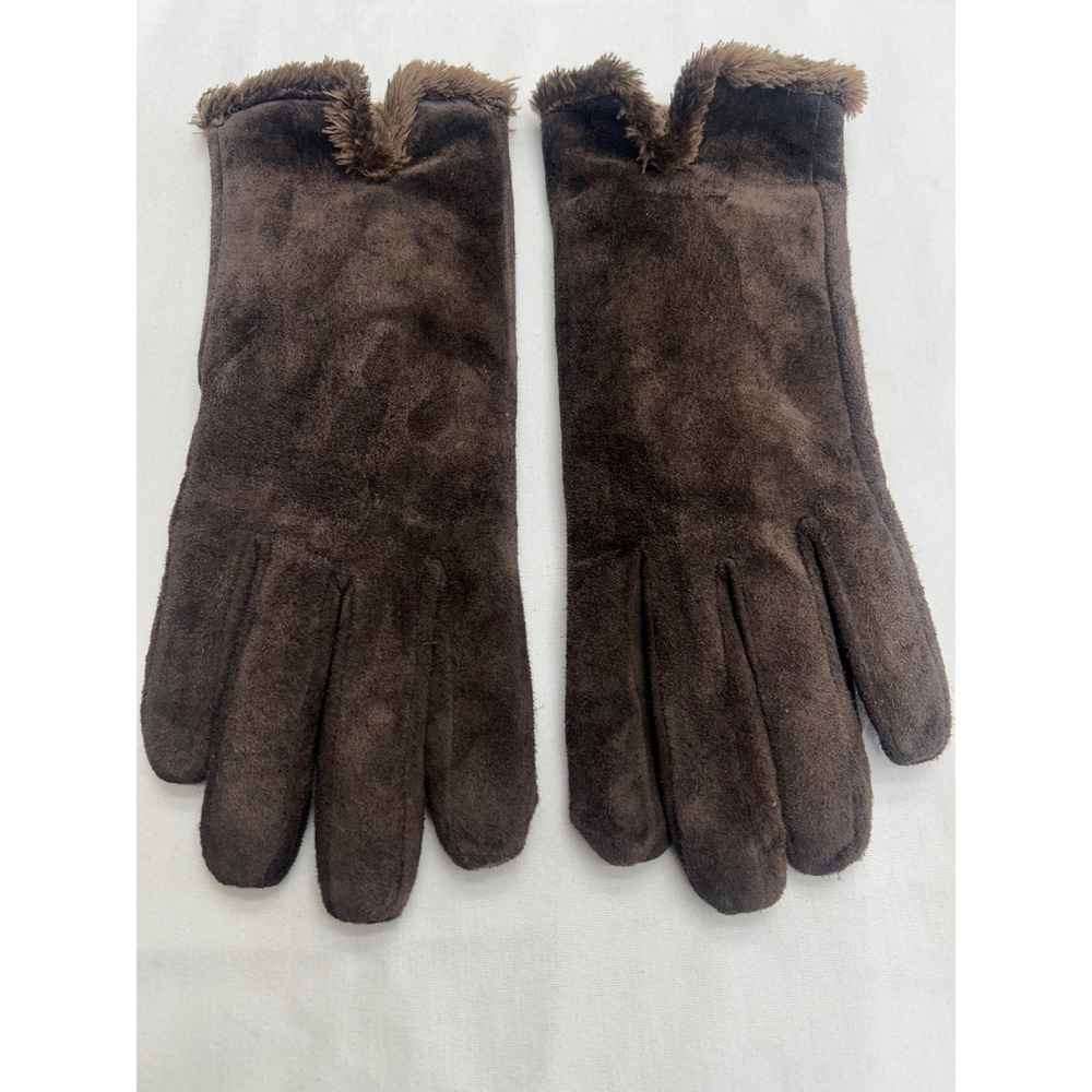 Vintage Aris Suede Gloves Women L Brown Good Faux Fur Lined Leather 88559
